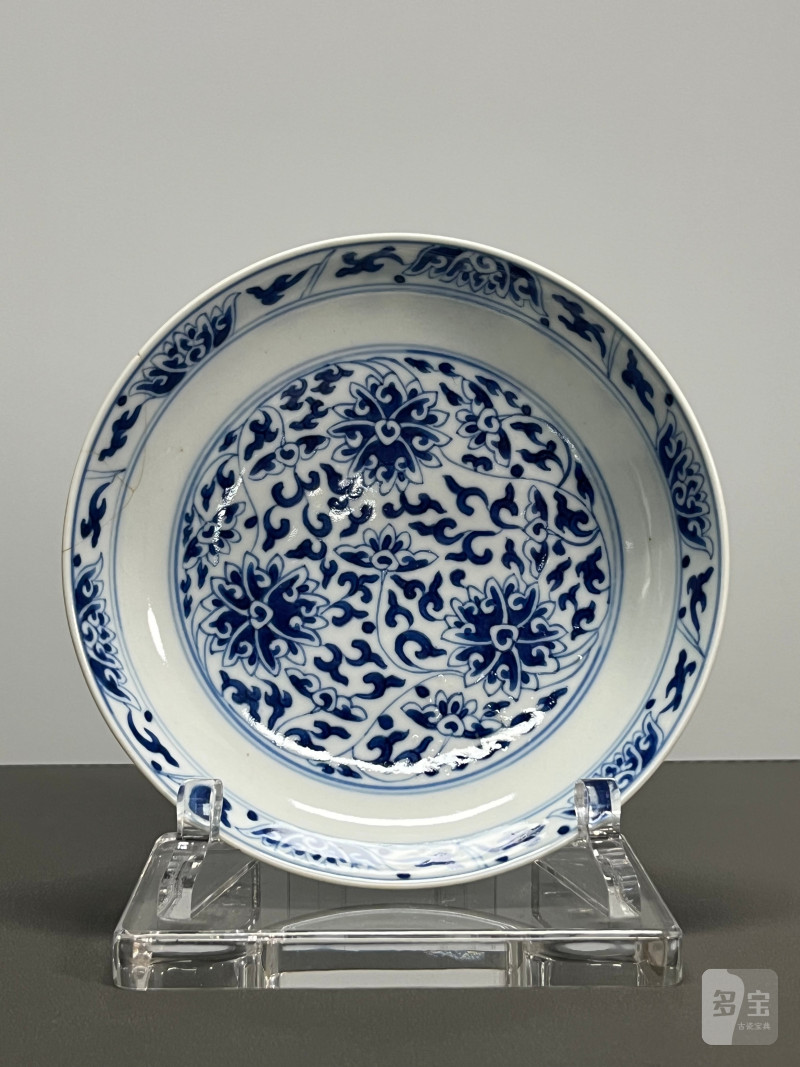 清道光 青花缠枝莲纹盘 - 图2